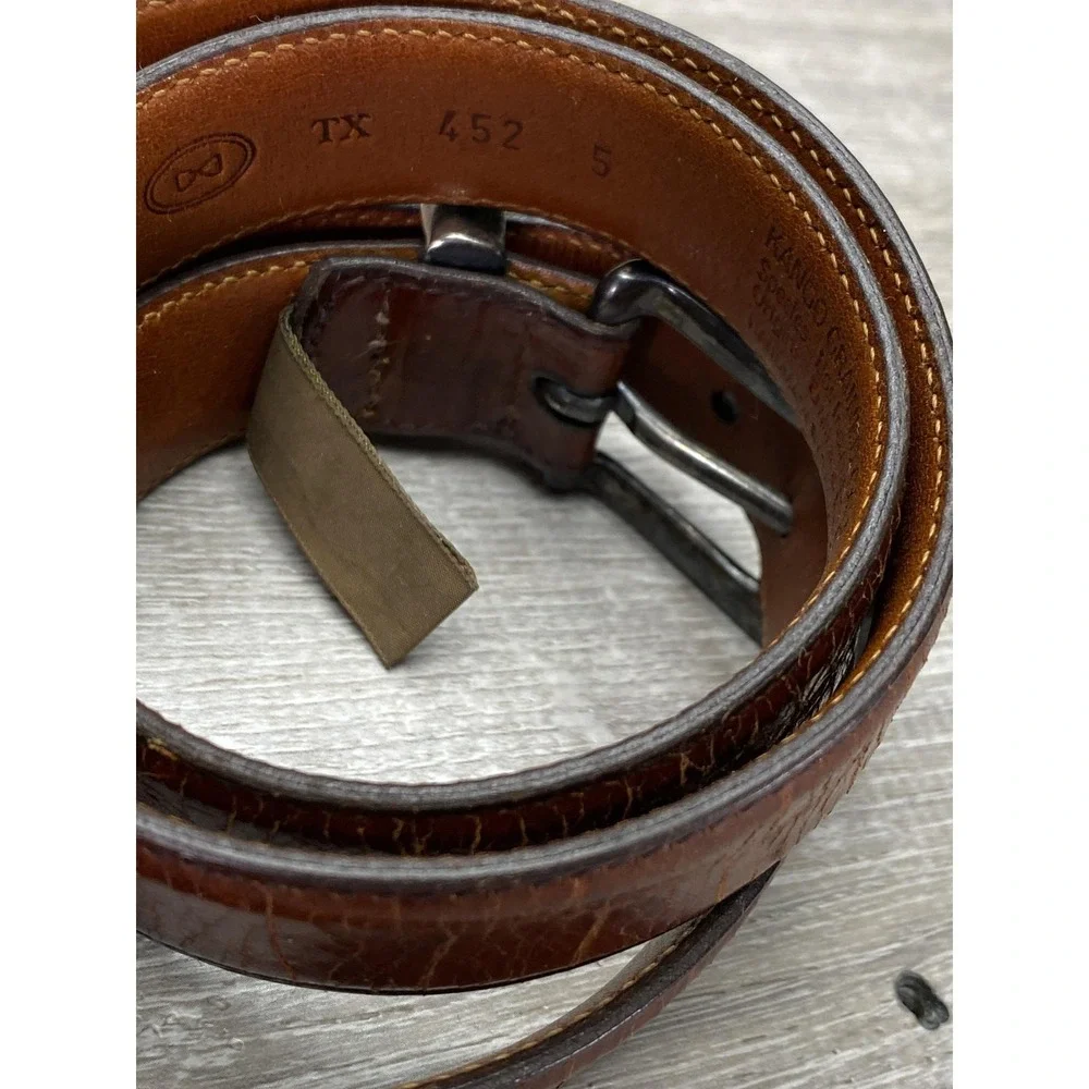 Trafalgar Kango Calf Belt Mens 34 Brown Leather Handmade‎ USA Dress Buckle
